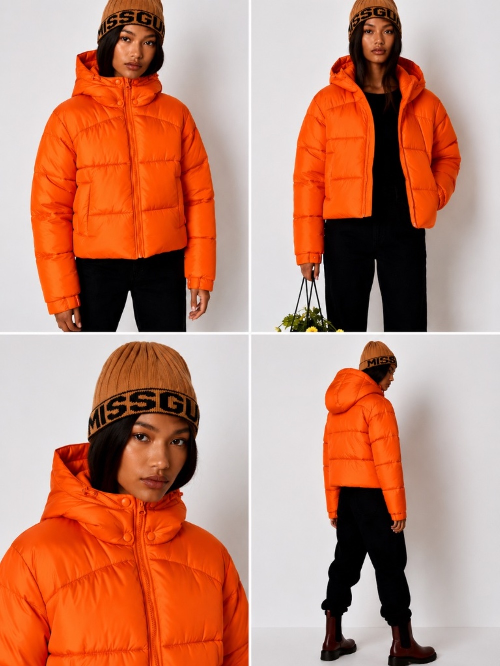 Missguided Bright Orange Cropped Puffer Jacket Women’s US 4
